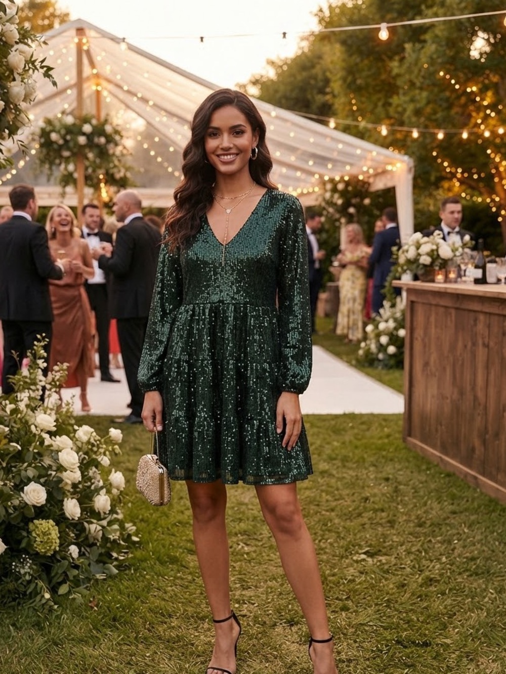 Cable & Gauge Dark Green Sequin Mini Dress size XL